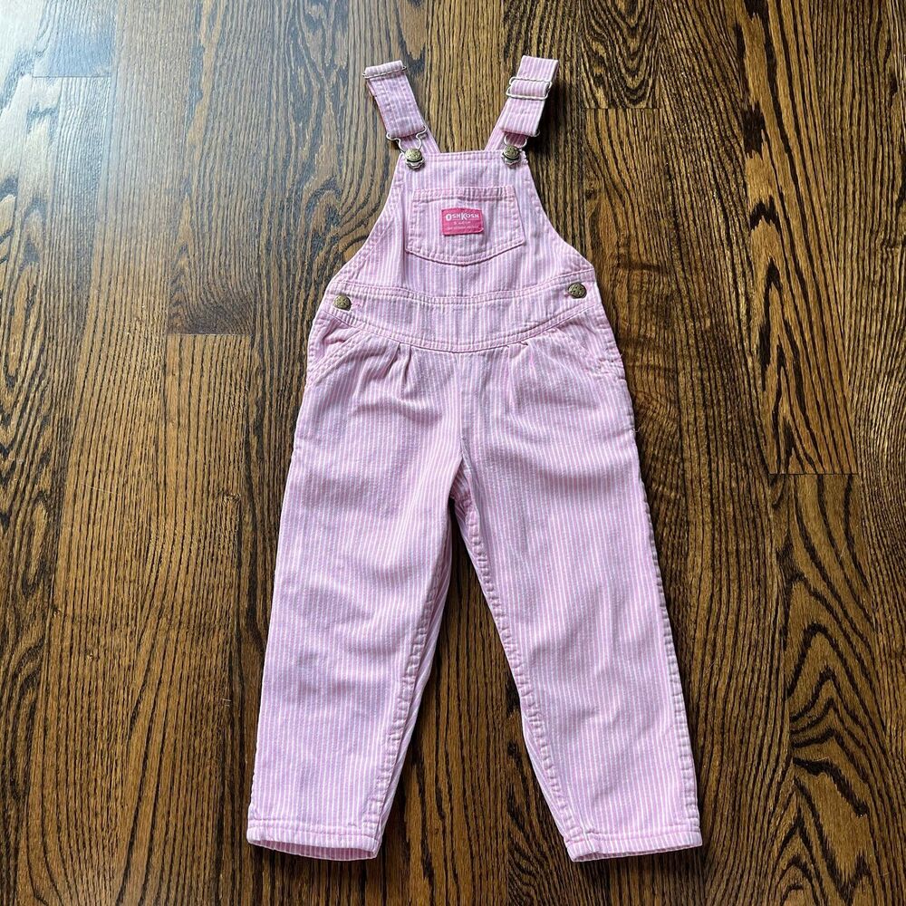 Vintage OshKosh B'Gosh Vestbak Overalls Jumper Pink Stripe (4T)